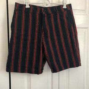 Navy & Red Striped Lightweight Shorts